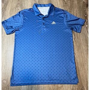 Adidas Golf Polo Shirt Men's Medium Blue Adi-Print Triangle Pattern Performance
